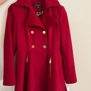 NWT Laundry by Shelli Segal red double breasted wool coat size sm